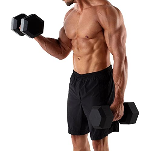 Hex Dumbbells Rubber Coated Cast Iron Hex Black Dumbbell Free Weights for Exercises - style: 20 Pounds / Pair