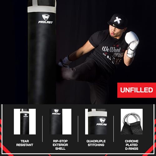 Heavy Punching Kicking Bag for Adults, Boxing, MMA, Martial Arts, Muay Thai, Strength Training Equipment, Filled, 5ft, 100 lbs, Colored Strap and Rhino Logo - color: White / Black, size: Unfilled