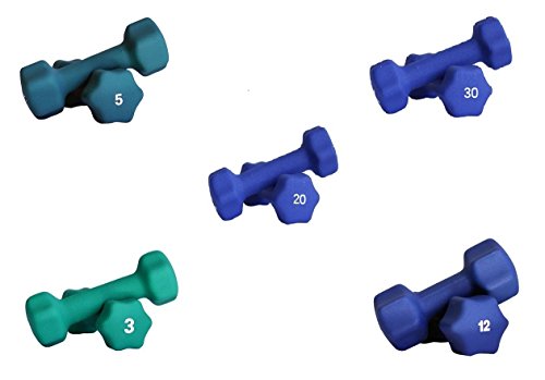 Ader Neoprene Dumbbell (1-30lb) Single Size Pair or Set - color: 3+5+12+20+30LB