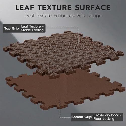 18pcs Puzzle Exercise Mat, 12.6"x12.6"x0.4", 18sqft EVA Interlocking Foam Floor Tiles, Protective, Water-Resistant Flooring for Home Gym & Workout Equipment - color: Brown