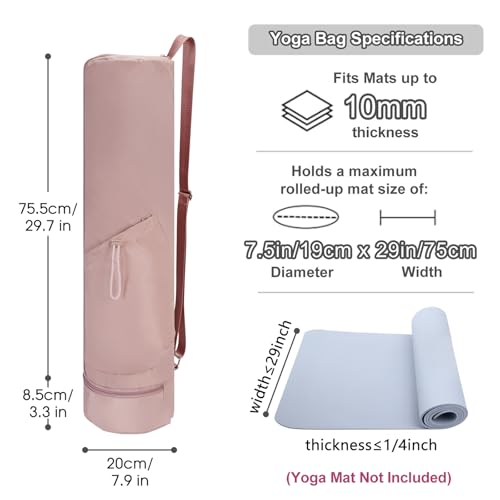sportsnew Yoga Mat Bag, Full Zip Cargo Yoga Mat Carrier Bag with Drawstring Water Bottle Pocket and Bottom Wet Pocket, Exercise Yoga Mat Carrier Holder Multi-Functional Storage Bag Patent Pending - color: Pink, size: Medium pocket