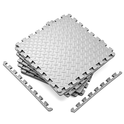 24 Tiles Interlocking EVA Foam Floor Tiles, Puzzle Exercise Mat, Home Gym and Garage Workout Mat, Black, 20 in x 20 in x 0.39 in, 64 Sq Ft (24, Grey) - color: Grey
