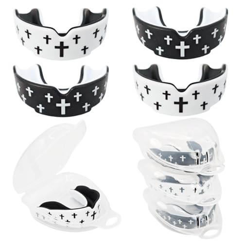 Piemow 4 Pcs Mouth Guard, Religious Faith Cross Sports Mouthguard with Case | Mouth Guards Braces for Football Boxing Basketball Lacrosse Hockey and All Contact Sports - color: Cross