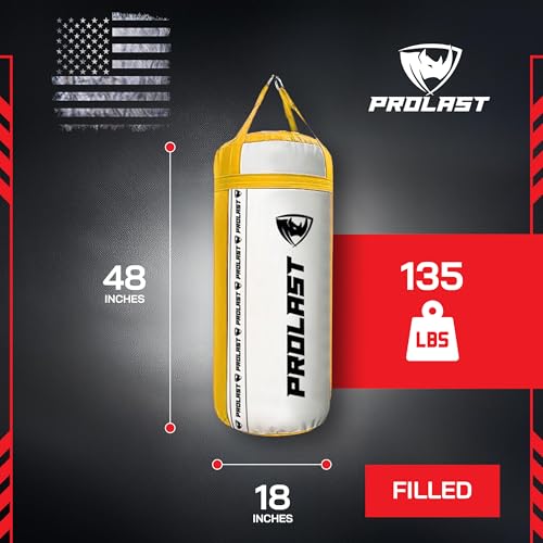 4Ft XL 135Lb Heavy Punching Kicking Bag for Adults, Boxing, MMA, Martial Arts, Muay Thai, Strength Training Equipment - color: White / Yellow, size: Filled