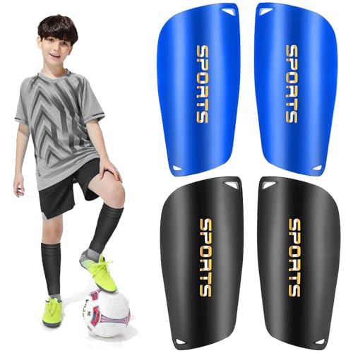 2 Pair Soccer Shin Guards Kids Youth, Shin Pads for 3-15 Years Old Boys and Girls Football Games EVA Cushion Protection Reduce Shocks and Injuries Lightweight Equipment - color: Black and Blue, size: Small
