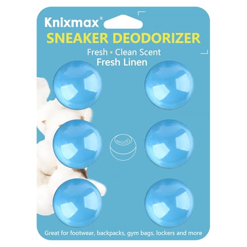 Knixmax Shoe Deodorizer Balls, Odor Eater Ball for Sneakers Boots Mules, Air Fresheners for Gym Gear Bags Lockers, Fresh Linen scent, Pack of 6, Blue - color: 3. Blue: Fresh Linen