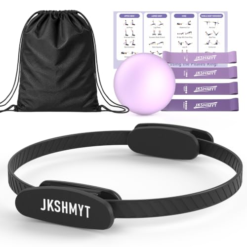 JKSHMYT Pilates Ring Kit for Women, Pilates Equipment – 14.5" Home Magic Circle Workout with Pilates Ball,Resistance Bands,Better me Pilates Essentials Starter Set for Beginners Toning Shape Full Body - color: Dark, size: 10 pcs Kit