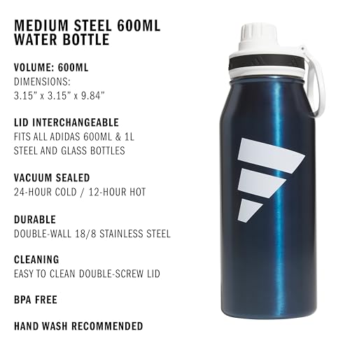 adidas Stainless Steel Metal Water Bottle 34 oz (1L) Screw Cap - color: Mineral Blue/White/Black