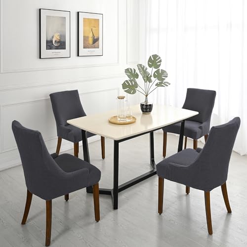 Wingback Chair Cover Waterproof,Stretch Jacquard Slipcover(Dark Grey,4PCS) | Instant room refresh with easy cleanup, dependable mess protection, and a neat tailored look for family spaces. - color: Dark Grey