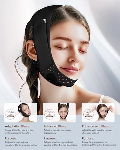 V-Line Sculpting Face Mask – Silicone Chin Strap for Jawline Tightening & Double Chin Reduction (23-27 Inches) Black - color: Matte Black