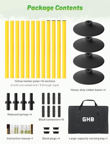 GHB Agility Poles 4 Pack 50" Sports Soccer Training Poles | Detachable Speed Training Equipment Football Accessories with Rubber Base - size: C.Rubber Base+Rebound Spring