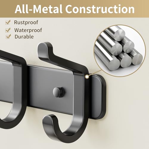 pickpiff Coat Rack Wall Mounted Heavy-Duty: Metal Coat Hanger 6 Hooks for Hanging Hat, Clothes, Robe, Keys, Backpack, Bathroom Towels, Jacket, Purse - Closet, Door, Entryway, Mudroom (Black, 1 Pack) - color: Black, size: 1 Pack