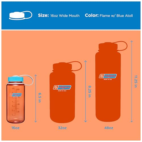 Nalgene 16 oz Wide Mouth Water Bottle | Slim Cup Holder Size, BPA-Free, Durable & Leak Proof Travel Bottle – Thrill & Motion, Flame w/Blue Atoll - color: Flame w/Blue Atoll, size: 16 Ounces