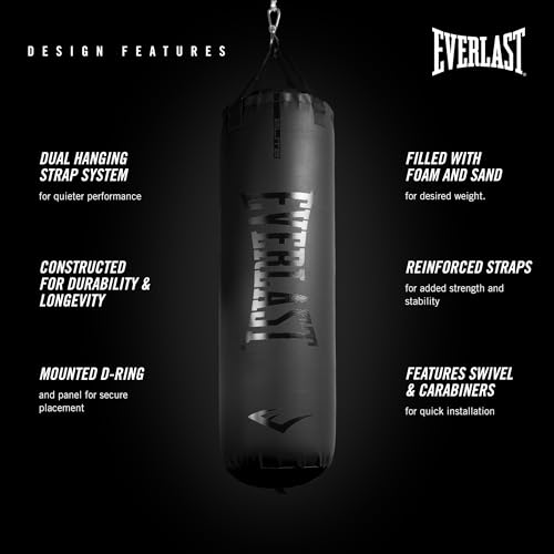 Everlast Elite Punching Bag | Durable Boxing MMA, Adults | Muay Thai - color: Black with Hanger, size: 80 lb