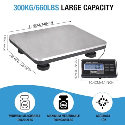 SurmountWay Shipping Scale 660lbs LCD Digital Platform Heavy Duty Portable Stainless Platform for Postal Shipping Scale Industrial Floor Scale W/ 14"X 12" - size: 660lb