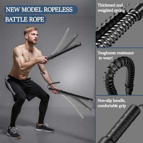 Ropeless Battle Ropes for Exercise Workout Rope, Portable Workout for Home Gym, Exercise Battle Ropes for HIIT Workouts, Low-Impact Cardio Training (2 Ropes with Bag) - style: 2 Ropes with Bag