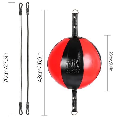 InnoLife Double End Punching Ball Striking Punching Bag Kit, Speed Striking Reflex Kit with Bungee Cords Perfect for Reaction, Agility, and Hand Eye Coordination Training - color: Black & Red