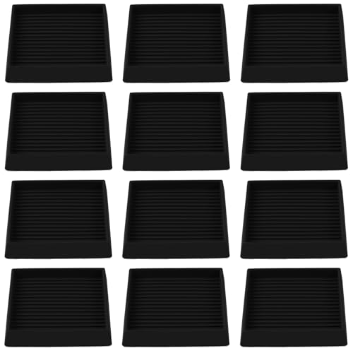 Jayen Non Slip Furniture Caster Cups Coasters Pads for Hardwood Floors, 3x3 | prevent furniture from Sliding, rubber, heavy duty, floor protection, keep furniture in place - size: 12 Pcs Black