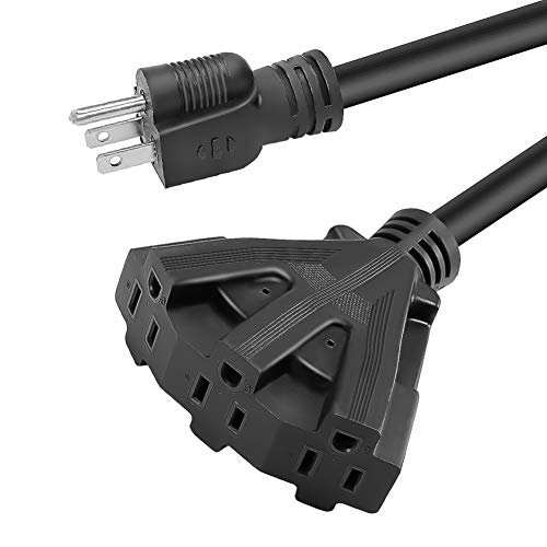 15FT 12/3 Outdoor Extension Cord, Heavy Duty 3-Outlet SJTW Indoor/Outdoor Three-Prong Power-Cord 12-Gauge Grounded 15-Amp 1875 Watts - size: 15 FT