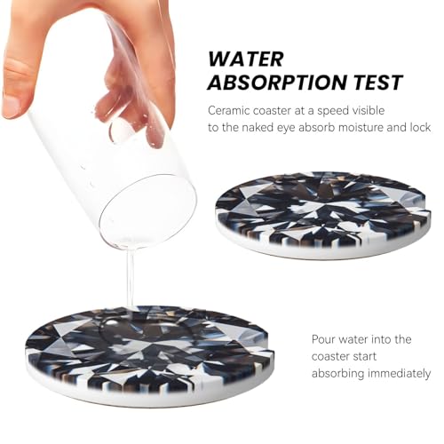 Diamond Car Coasters for Cup Holders, 2 Pack Absorbent Ceramic Drink Cup Coaster for Women Men, Auto Interior Accessories - color: T27