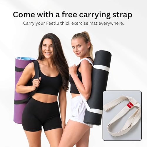 Extra Thick Yoga Mat with Carry Strap, 10mm Non-Slip Exercise Mat, 72 x 24 Inch Cushioned Workout Mat for Yoga, Pilates, Stretching & Floor Exercises - color: Green & Cream