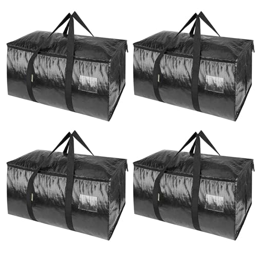 BALEINE 4-Pack Oversized Moving Bags with Reinforced Handles, Heavy-Duty Storage Tote for Clothes, Moving Supplies (Black, 4-Pack) - color: Black, size: 4-Pack