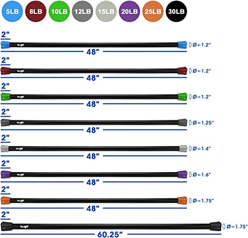 Yes4All Total Body Workout Weighted Bar, Resistance Band Bar, Racks for Strength Training, Exercise Bar for Yoga in Home and Gym - Single/Combo - color: Color-Coded, style: 20lbs Weighted Workout Bar