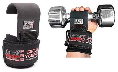 Heavy Duty PRO Metal Lifting Steel Hooks Power Weight Lifting Set of 2 Premium Thick Padded Workout Hook Gloves (Women-Wrist Size Small/Medium, Patented Reversed)