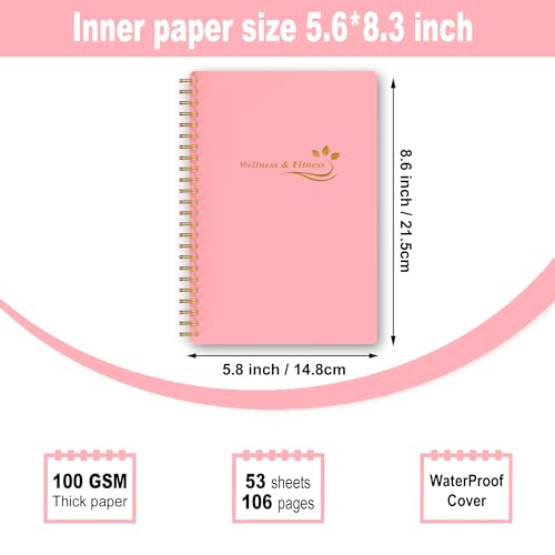 Wellness Planner & Fitness Log - Daily Diet & Health Journal with Weight Loss, Wellness Journal Notebook for Tracking Fitness, Sleep, Nutrition, Meal, Habits, A5(5.8 x 8.6 inch) (Pink) - color: Pink