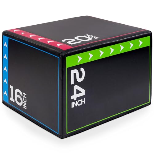 BalanceFrom 3-in-1 Foam Plyometric Jump Box for Home Gym with Multiple Height Options – Versatile Plyo with Non-Slip Surface for Strength, HIIT, Step-Ups, and Agility Training - color: Multi-Color, style: 20 x 24 x 16 inch (10lbs)