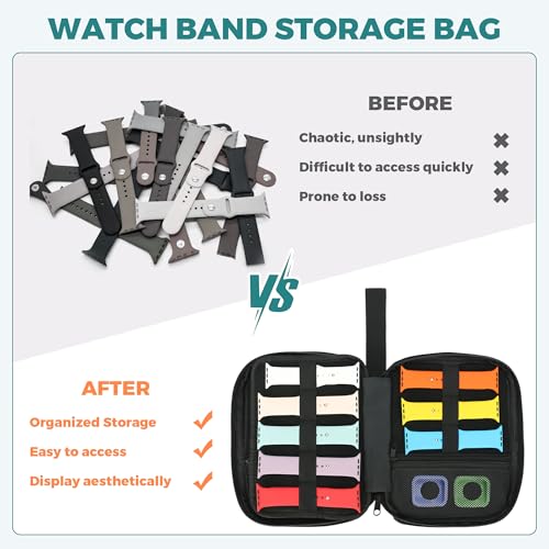 PACMAXI 16 Watch Bands Storage Carrying Case Compatible with Watches,Expandable Watch Band Holder Stores 16 Watch Bands Fit for Most Sizes of Watch Straps,Organizer for Watch Bands, Bag Only - color: 16 BLACK