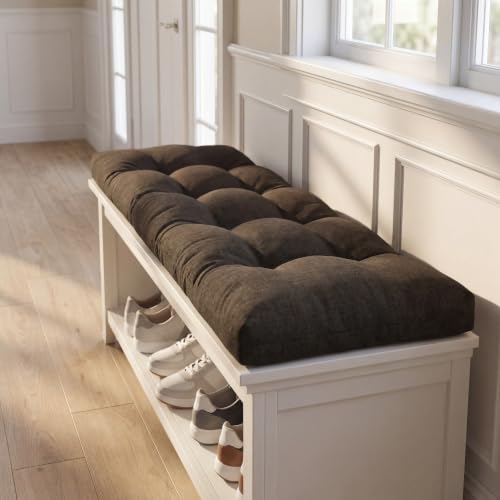 baibu 42 Inch Memory Foam Bench Cushion, Dual-Layer Patent Design Non-Slip Indoor Bench Cushion with Ties, 42x15x3Inch, Dark Brown - color: Dark Brown, size: 42x15x3 Inch (Pack of 1)