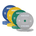 Mikolo Olympic Bumper Plates Set, 100% High-Density Low-Bounce Rubber Weight Plates with Steel Inserts, IWF Color-Coded Quiet Barbell Plates for Deadlifts, Squats & Home Gym Strength Training (Weights: 45 * 2-230LB) - style: 230LB SET