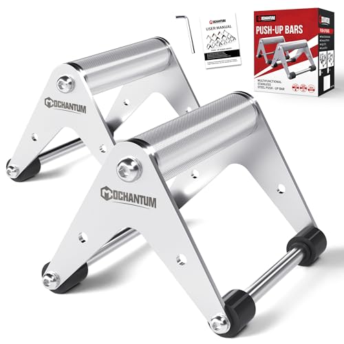 Stainless Steel Push Up Bars, 660 lb Capacity, Black | Reinforced A-frame, raised handles, wide non-slip feet, 660 lb capacity, and ready-to-use set for bodyweight training. - color: White