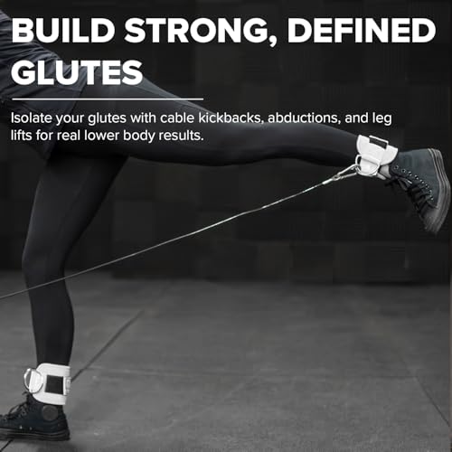 Women's Ankle Strap for Cable Machines & Resistance Bands: Gym & Home Workout Cuff Attachment for Leg Extensions, Kickbacks, Hip Abductors - Booty Exercises (White, Pair)