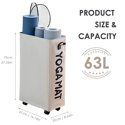 Caroeas Yoga Mat Storage Rack, Yoga Mat Holder Accessories, Home Gym Equipment Storage Yoga Mats, Women Men Workout Equipment Organization with Wheels - color: White/27'', size: 27'' X-Large