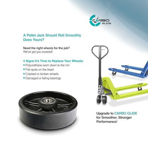 Pallet Jack/Truck Steering Wheels Set with Axle, Fasteners and Protective Caps (4 pcs) 7" x 2" with Bearings ID 20mm Poly Tread BLACK
