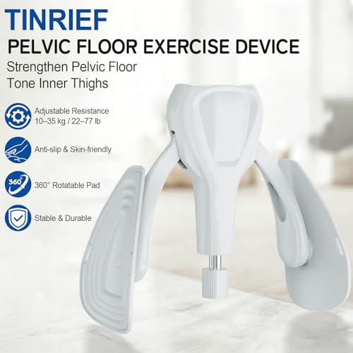Pelvic Floor Exercise Devices 77 lb Adjustable Kegel Inner Thigh Exerciser and Hip Trainer Workout Equipment for Home Postpartum Recovery Women Men, with Band - color: Grey