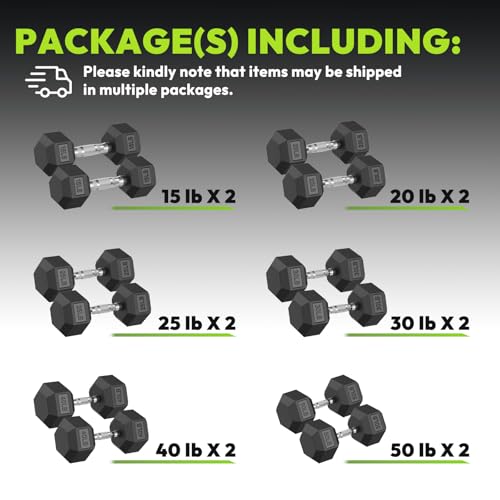 HANDBODE Rubber Coated Hex Dumbbell Set, 90-640 lb | Hand Weight for Strength Training, Hexagon Shape, Multiple Weight Options for Home Gym Strength Training - size: 360 lb Set (Pair of 15, 20, 25, 30, 40, 50 lb)