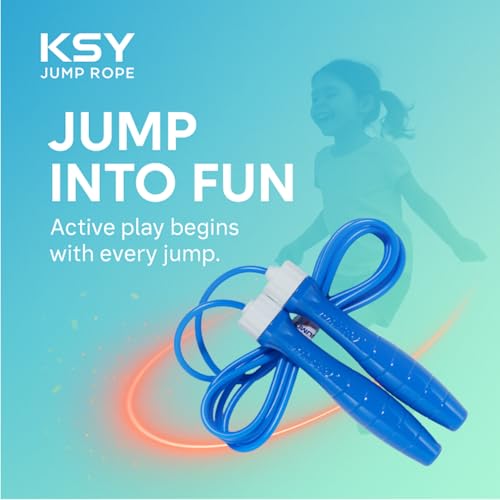 KSY Kids Jump Rope (Crystal Series) – Durable PVC Jump Rope for Kids Ages 6-12 – Lightweight, Adjustable, and Tangle-Free – Made in Korea - color: Navy Blue