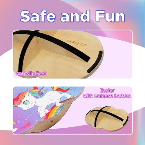 Wooden Balance Board Kids, Wobble Board For Balance, Balance Board Toddler Supporter, Balance Boards for Stability and Core Training - color: 3. Cross base- Unicorn