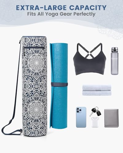 Gonex Yoga Mat Bag with Full-Zip Design, Fits Most Mats | 600D Oxford Fabric, Wet Pocket, Front Zip Pocket, Adjustable Strap, Fits Mats up to 26" - color: Navy Blossom