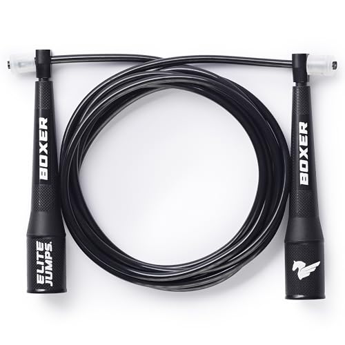 EliteSRS 10 Foot Outdoor Rated 5Mm Pvc, Boxer Jump Rope 3.0 with Smooth Action Polymer Handles and Ergonomic Slip-Resistant Dimpled Grips | Professional boxing rope. Smooth-action handles with slip-resistant grips. Fitness and cardio. - color: Black