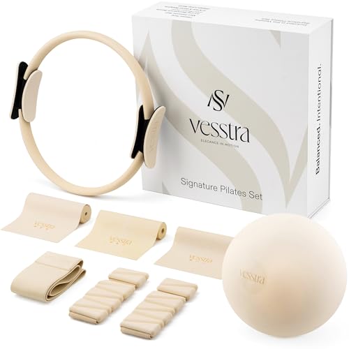 Signature Pilates Set - Complete Pilates Kit with Ring, Ball, Wrist and Ankle Weights & Resistance Bands for Home or Studio Workouts