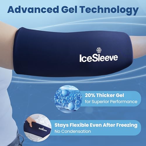 IceSleeve Elbow & Knee Ice Pack Wrap, Reusable Ice Sleeve for Arm & Leg, Flexible Gel Ice Pack for Knee Injuries, Tennis Freeze Sleeve Elbow Compression Wrap, Cold & Heat Therapy, Blue SM 1 Pack - color: Blue, size: Small/Medium
