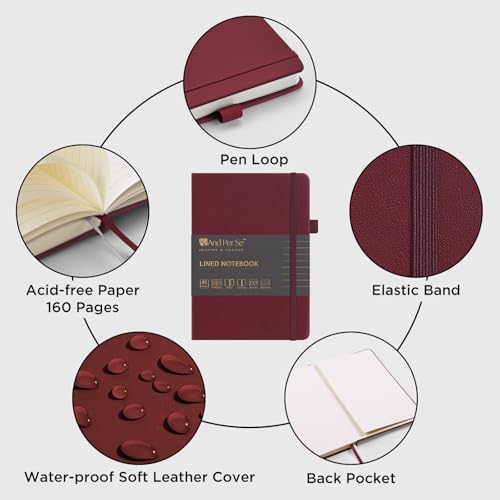 &And Per Se Lined Notebooks 3-Pack Gift Set, A5 Hardcover Journals, 160 Pages 100gsm Thick Paper, 3 Assorted Colors (Black, Green, Dark Red) - color: Black,Green&Dark Red, style: 3 Pack-Lined