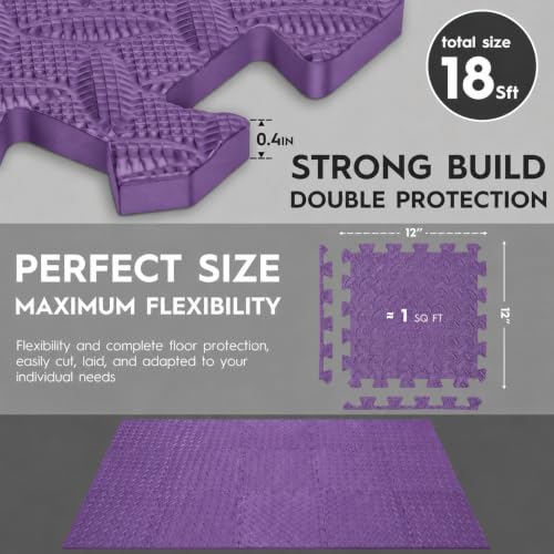 18pcs Puzzle Exercise Mat, 12.6"x12.6"x0.4", 18sqft EVA Interlocking Foam Floor Tiles, Protective, Water-Resistant Flooring for Home Gym & Workout Equipment - color: Purple