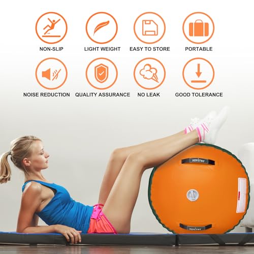 VOFiTNY Gymnastics Tumbling Equipment Air Barrel Inflatable Octagon Tumbler Roller Back-bend Trainer Cheerleading Without Pump - color: Green/Orange NoPump, size: 2.6'L x 1.55'D
