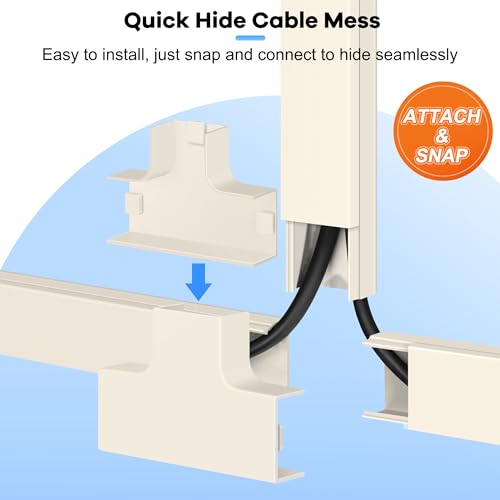 126in Cord Hider Kit, Wire Hiders for TV on Wall, Paintable Cable Management Kit, Wire Cover for Wall Mount TV, Hide Wires Along Wall, Beige Cord Cover Wall Wire Management, 8xL15.7in W0.95in H0.55in - color: Beige, size: W0.95in X H0.55in X L126in