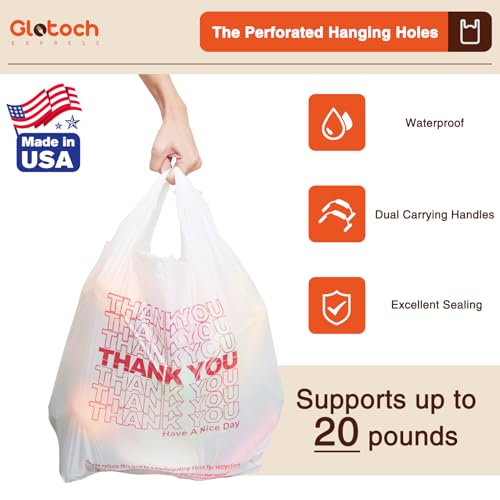 Glotoch Plastic Grocery Store Bags 84000 Count (84 Boxes,1000 Count/box) Pallet Package for Small Business, Thank You Bags with Handles for T-shirt Restaurant, Retail, Takeout, Stores, Shopping - color: White, size: 84000 Count